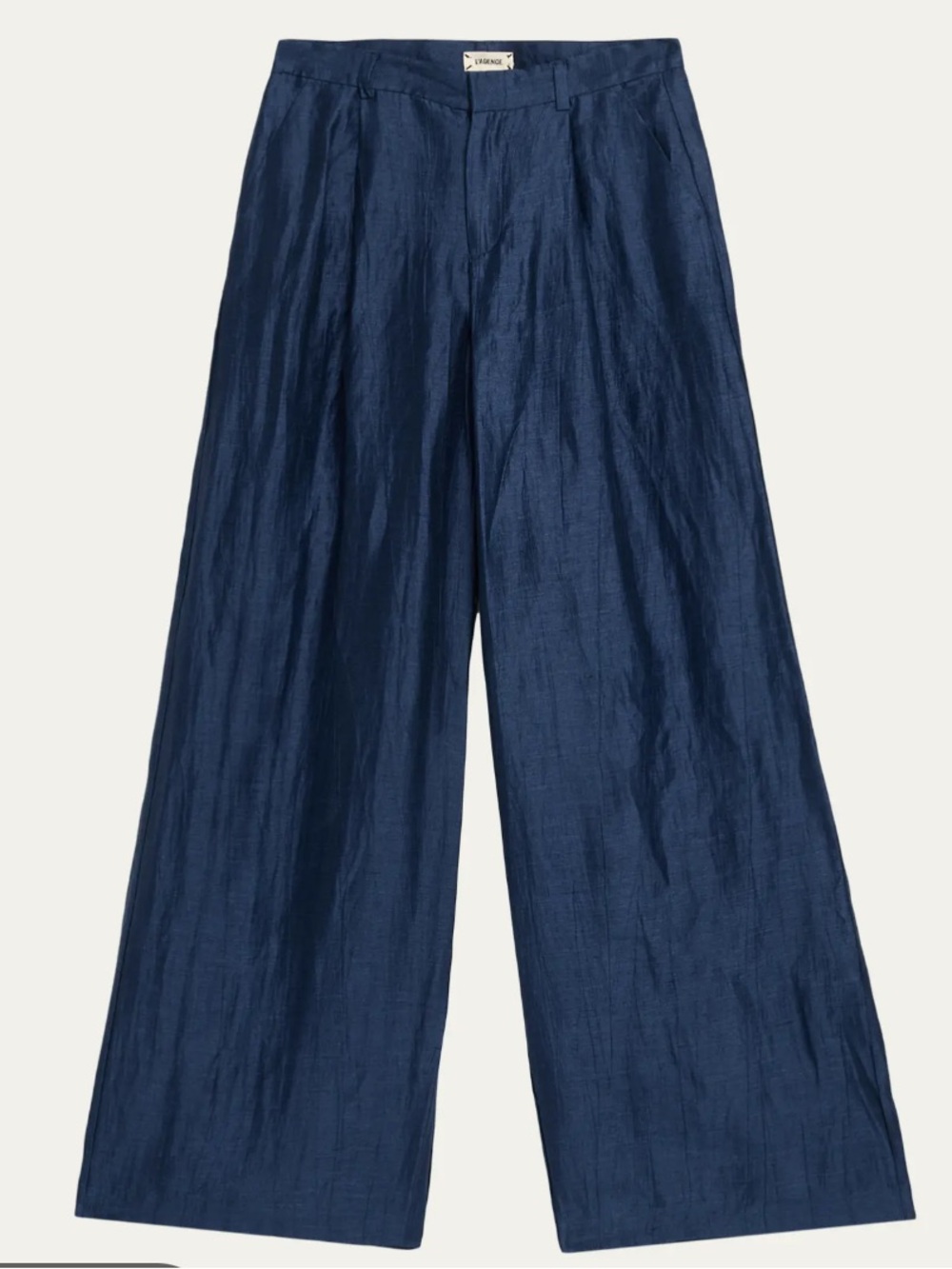NWT L’AGENCE Allanah Crinkled Linen Wide-Leg Pants in Deep Sea Blue Sz 6 Luxury